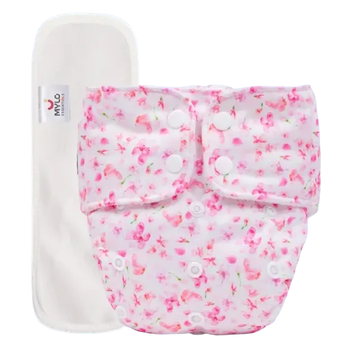 Adjustable Washable & Reusable Cloth Diaper With Absorbent Insert Pad (3M-3Y) | Oeko-Tex Certified | Prevents Rashes - Cherry Blossom - Pack of 1