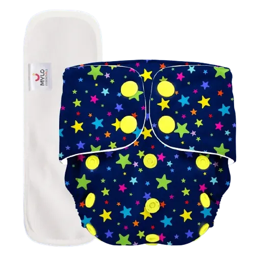 Adjustable Washable & Reusable Cloth Diaper With Absorbent Insert Pad (3M-3Y) | Oeko-Tex Certified | Prevents Rashes - Twinkle Twinkle - Pack of 1