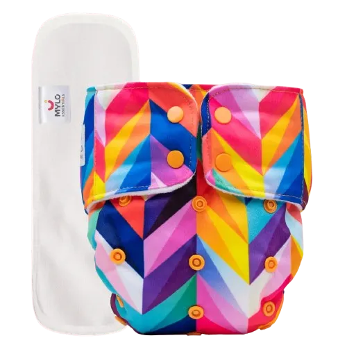 Adjustable Washable & Reusable Cloth Diaper With Dry Feel, Absorbent Insert Pad (3M-3Y) | Oeko-Tex Certified | Prevents Rashes - Rainbow Print - Pack of 1