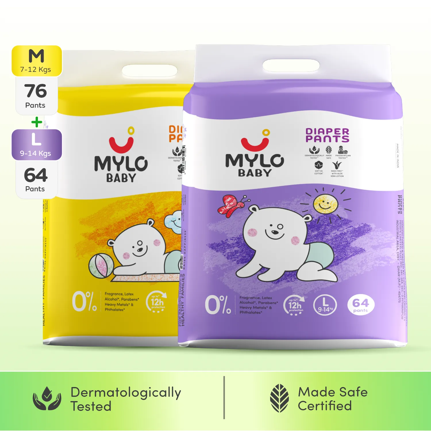 Baby Growth Combo- (M+L) - Mylo Baby Diaper Pants, 7-14 kgs with ADL Technology - 140 Count