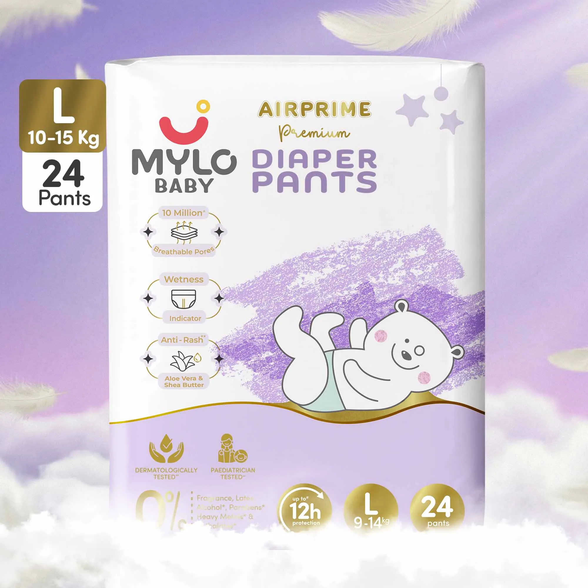 Mylo Airprime™ Premium Diaper Pants with Wetness Indicator - L(10-15 Kgs) - 24 Count
