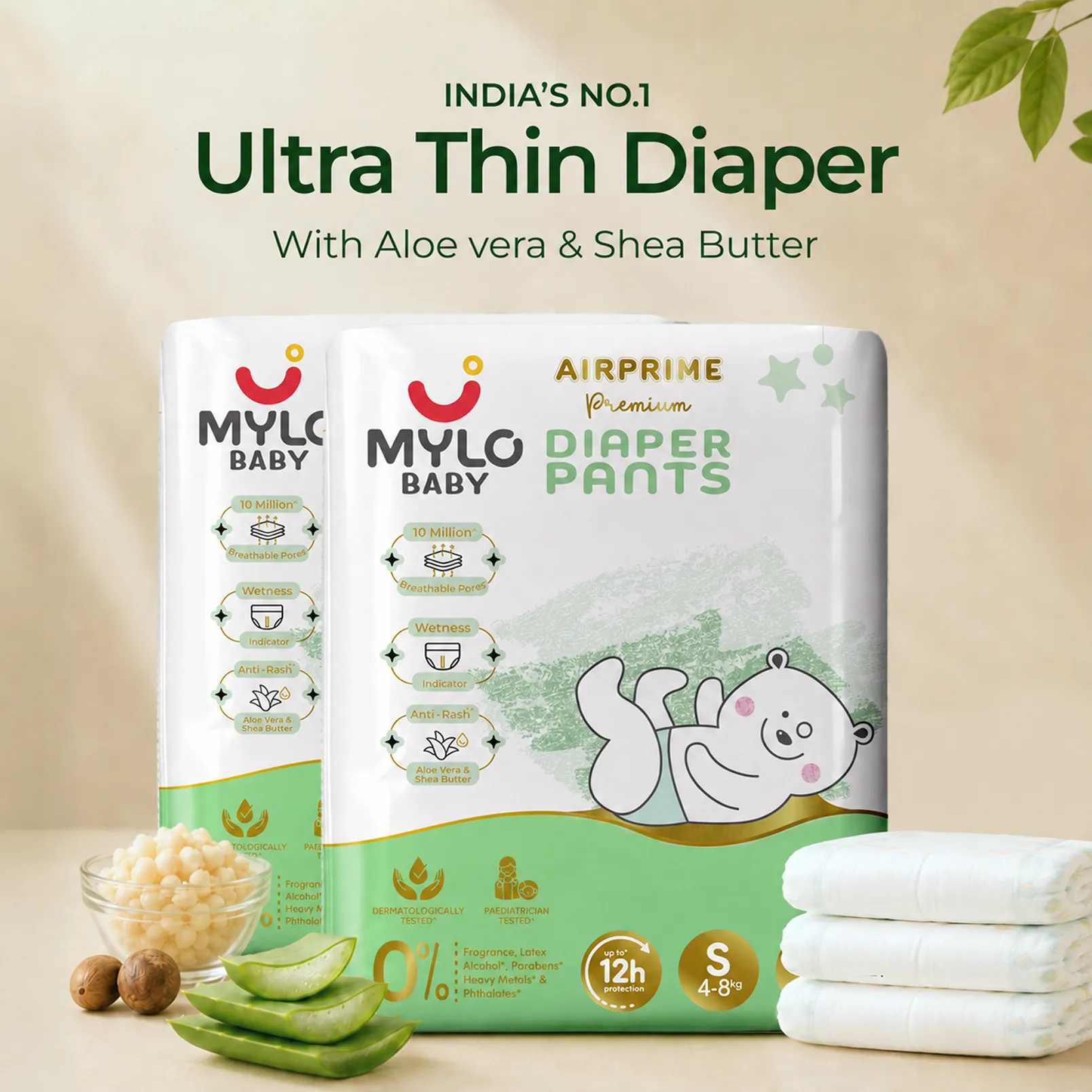 Mylo Airprime⢠Premium Diaper Pants with Wetness Indicator - S(5-9 Kgs) - 52 Count