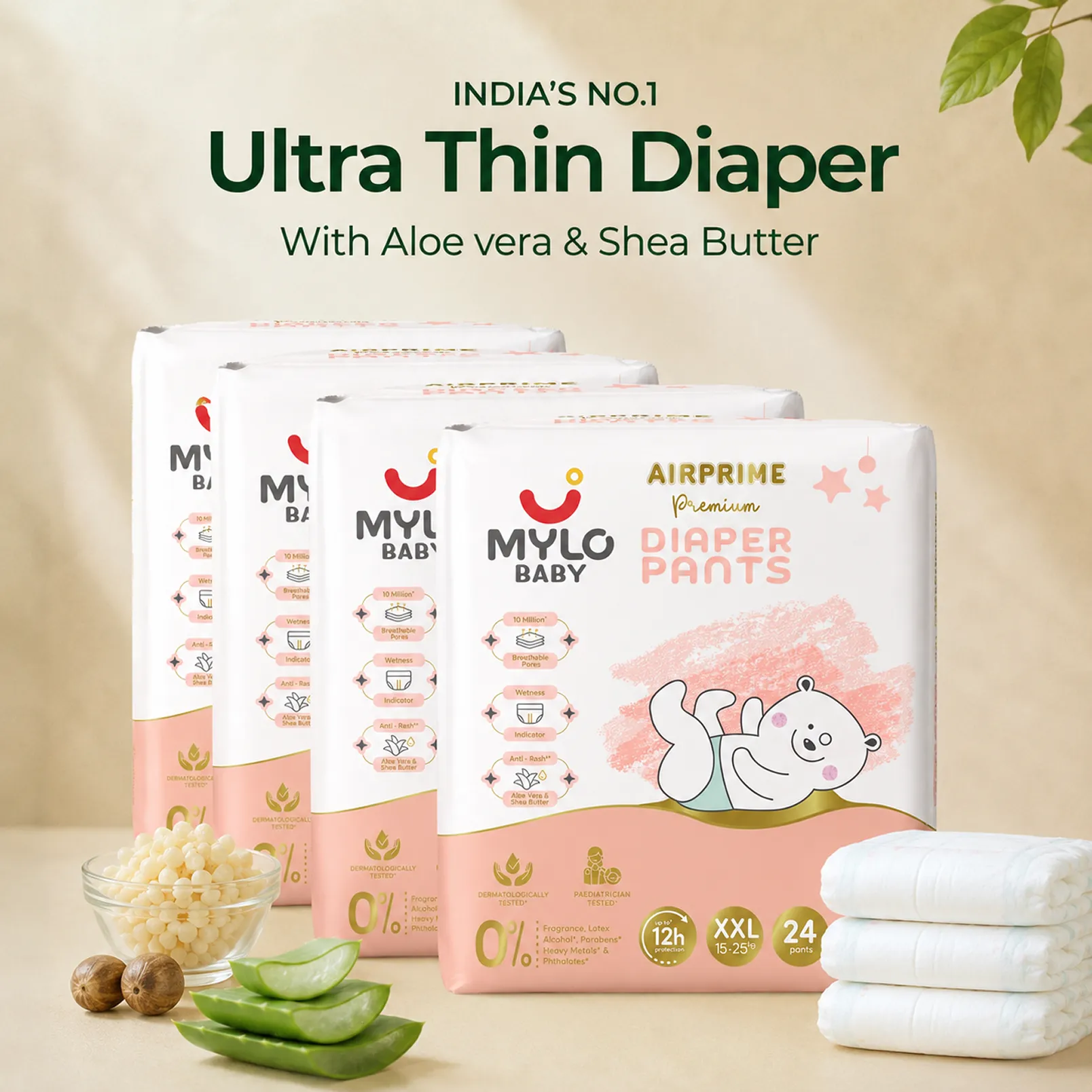Mylo Airprime™ Premium Diapers Pants with Wetness Indicator - XXL(15-25 kgs) - 96 count