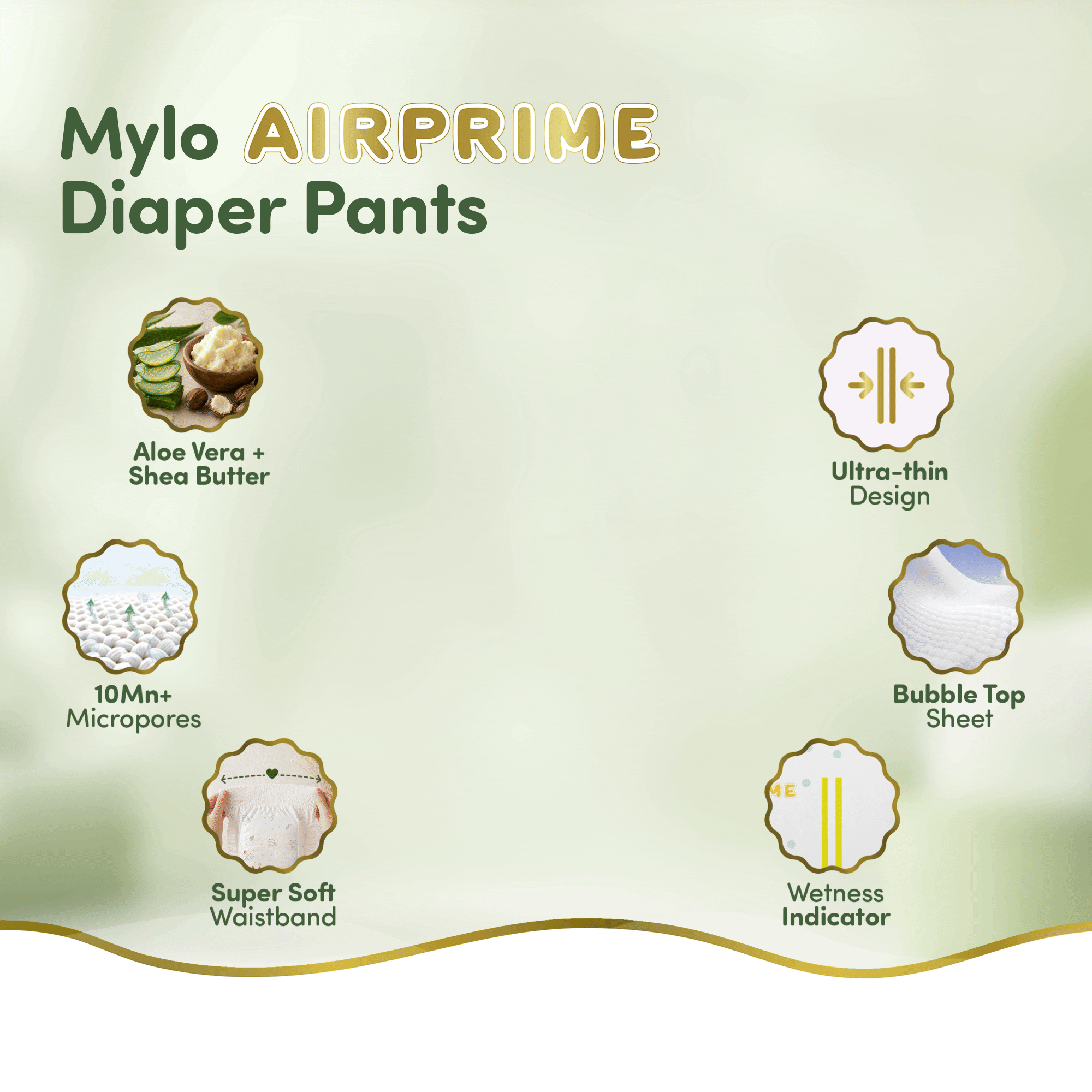 Mylo Rash Care Combo™ | Airprime Premium Diaper Pants S (5–9 kg, 26 Count) with Wetness Indicator + 100% Plant-Based Baby Wipes (99.5% Pure Water & Calendula, Pack of 2)