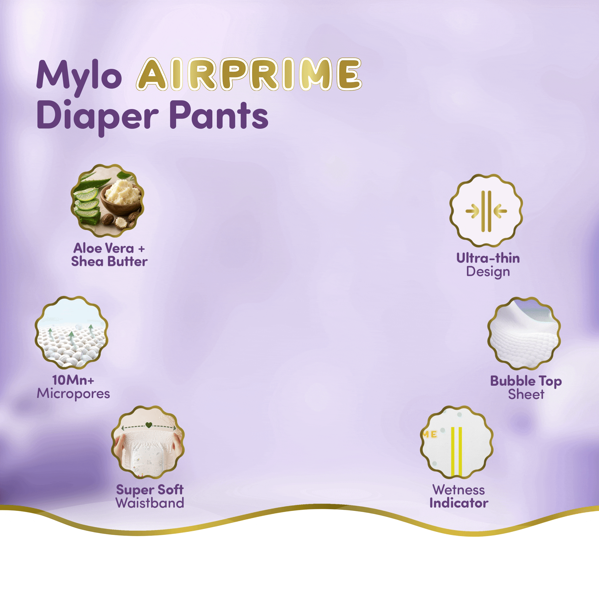 Mylo Rash Care Combo™ | Airprime Premium Diaper Pants L(10-15 Kgs- 24 Count) with Wetness Indicator + 100% Plant-Based Baby Wipes (99.5% Pure Water & Calendula, Pack of 2)