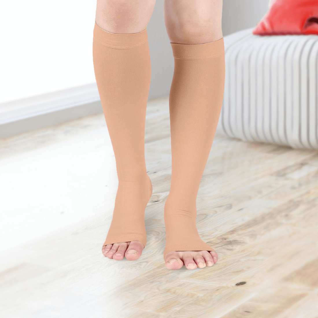Open Toe Compression Stockings - Knee Length (S)