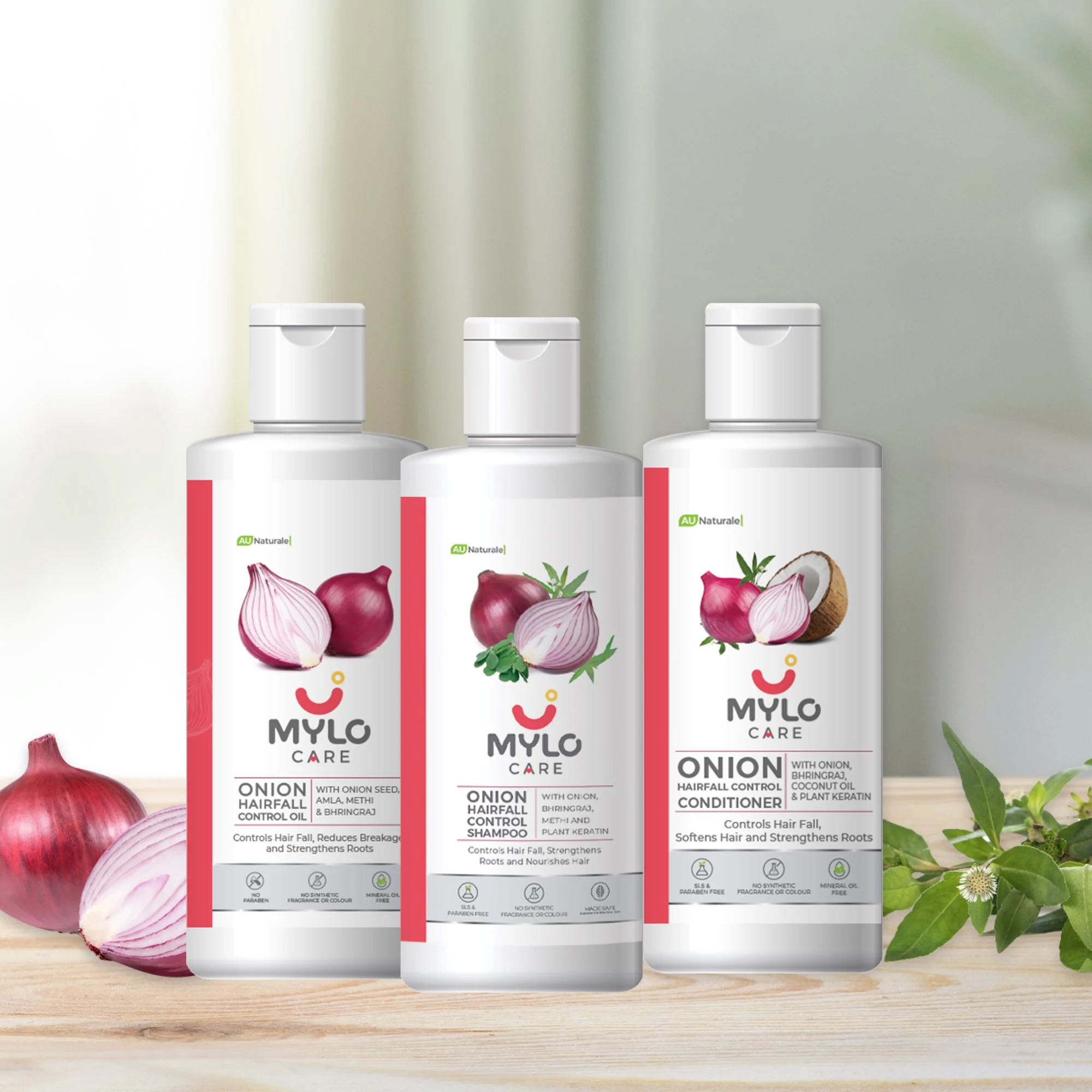 Mylo Onion Oil Hair Care Range - Oil (50 ml), Shampoo (50 ml) & Conditioner (50 ml)