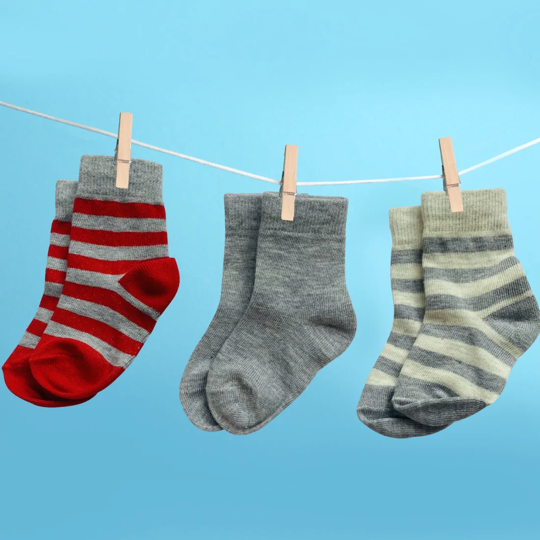 Mylo Antibacterial Baby Socks - Elasticated & Ankle Length - (0-6 Months) Unisex Grey Striped & Solid