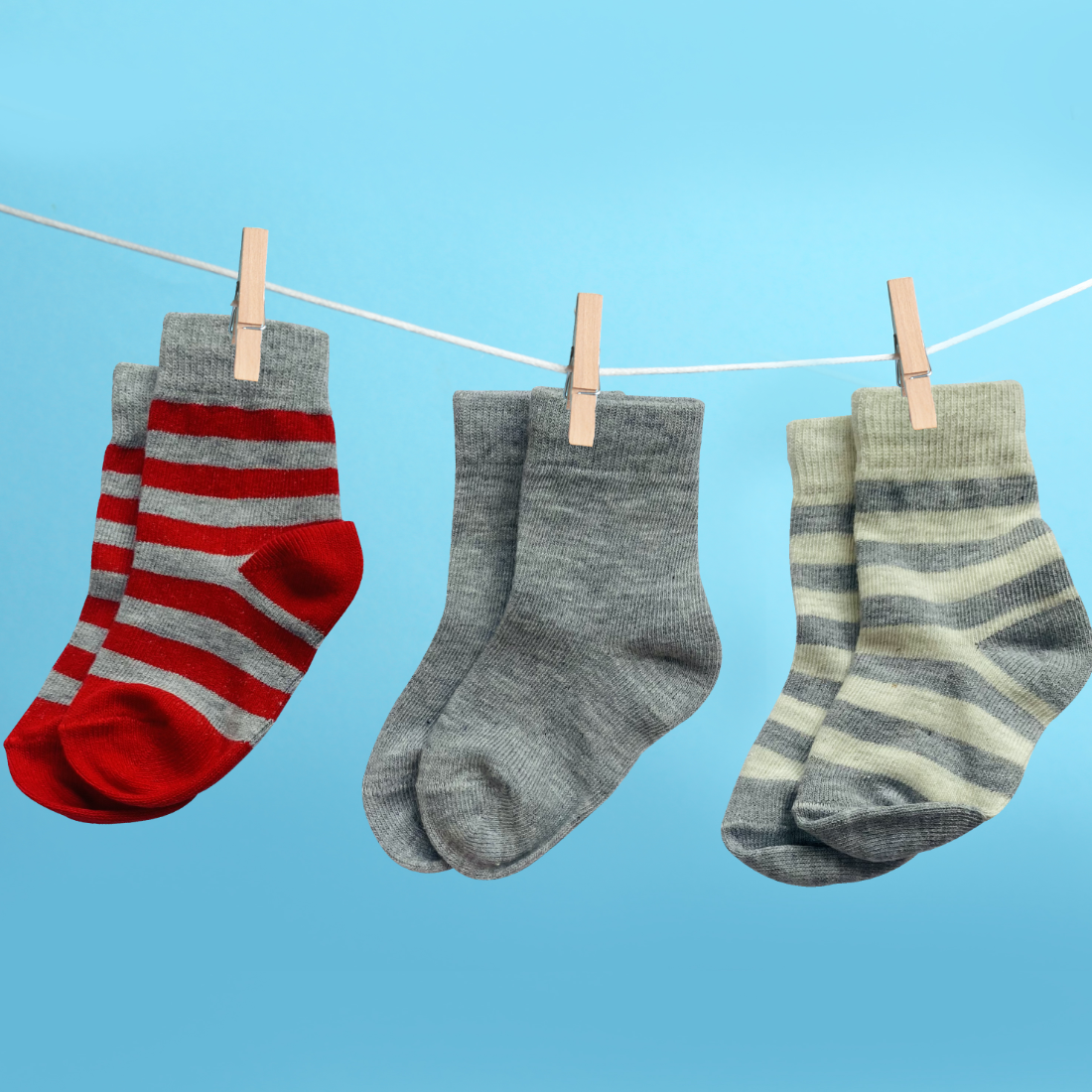 Antibacterial Baby Socks - Elasticated & Ankle Length - (12-24 Months) Unisex Grey Striped & Solid