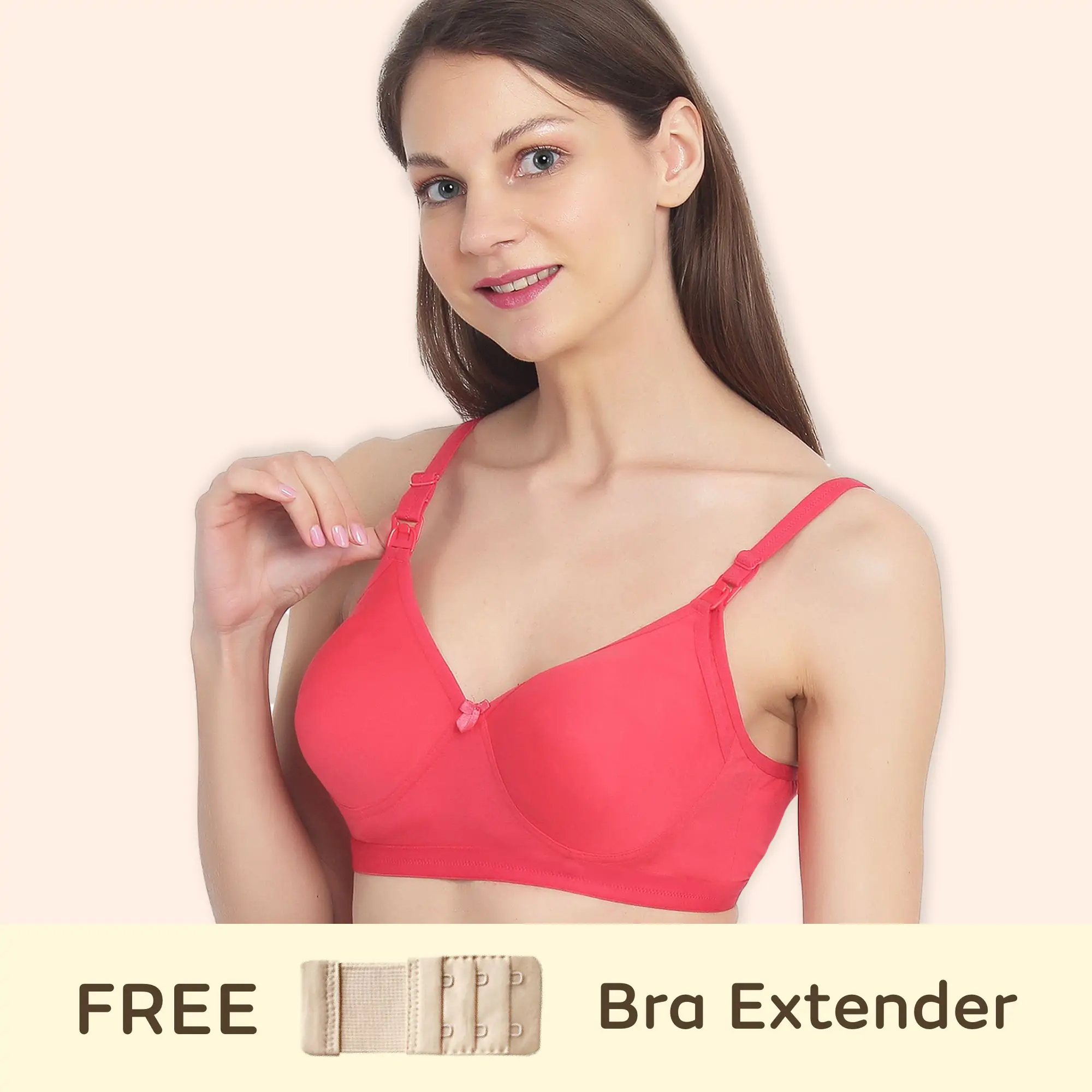 Maternity/Nursing Moulded Spacer Cup Bra with free bra extender -Coral 32 B  