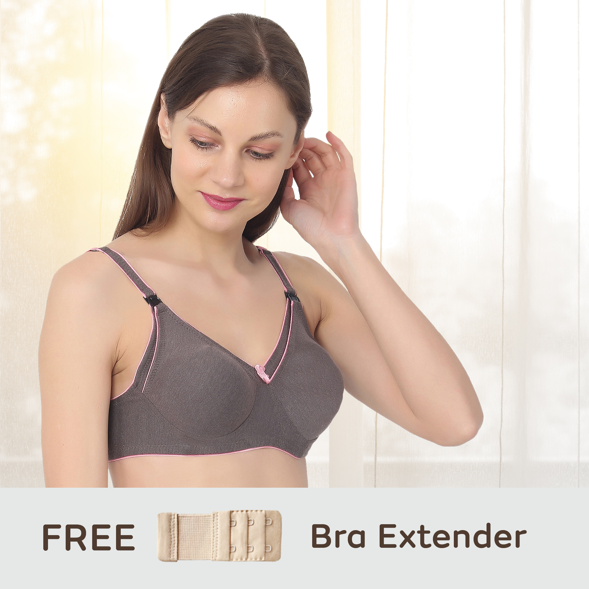 Maternity/Nursing Moulded Cup Extra Comfort Bra with free Bra Extender - Dusty Grey Melange 40B 