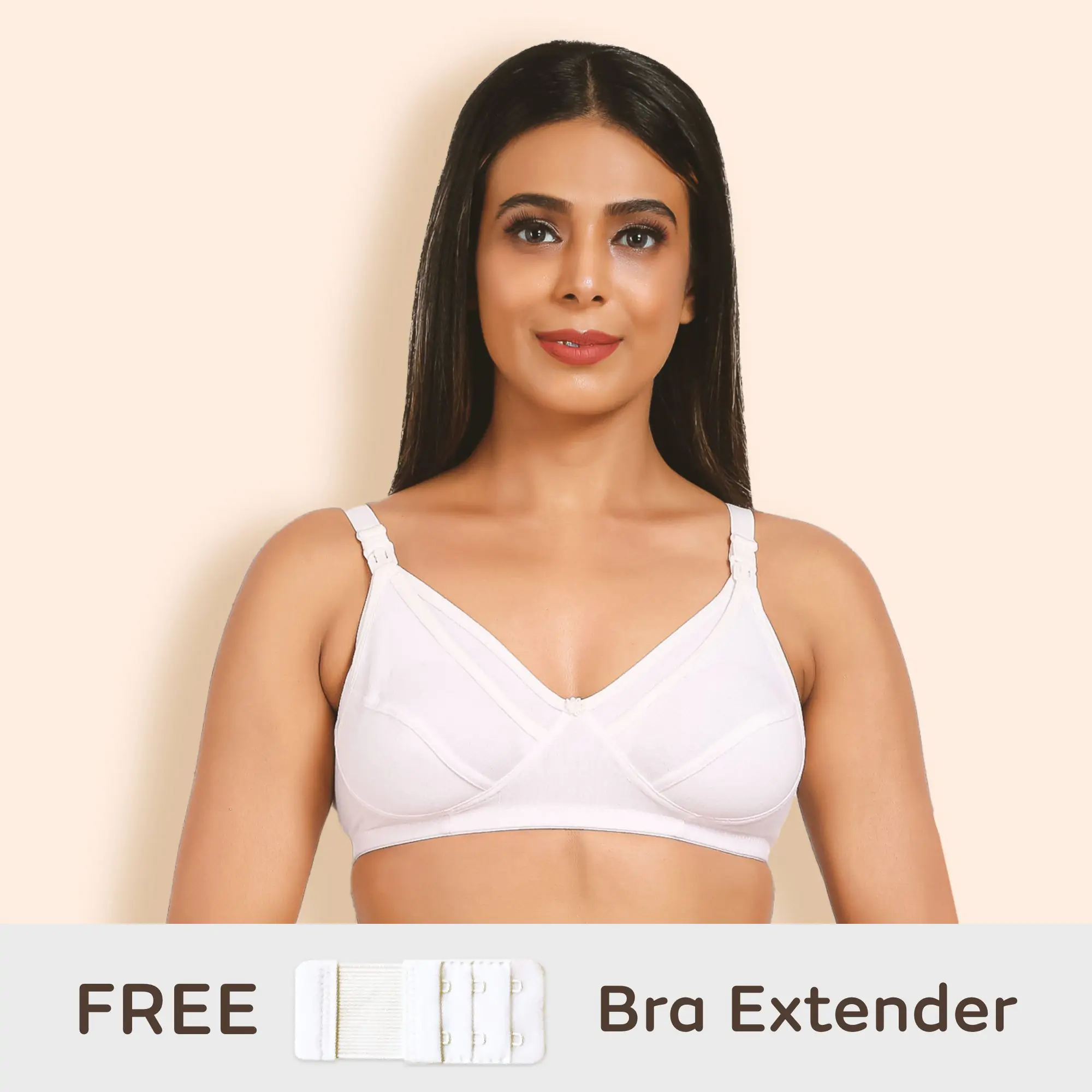 Maternity/Nursing Bras Non-Wired, Non-Padded with free Bra Extender - Classic White 36 B 