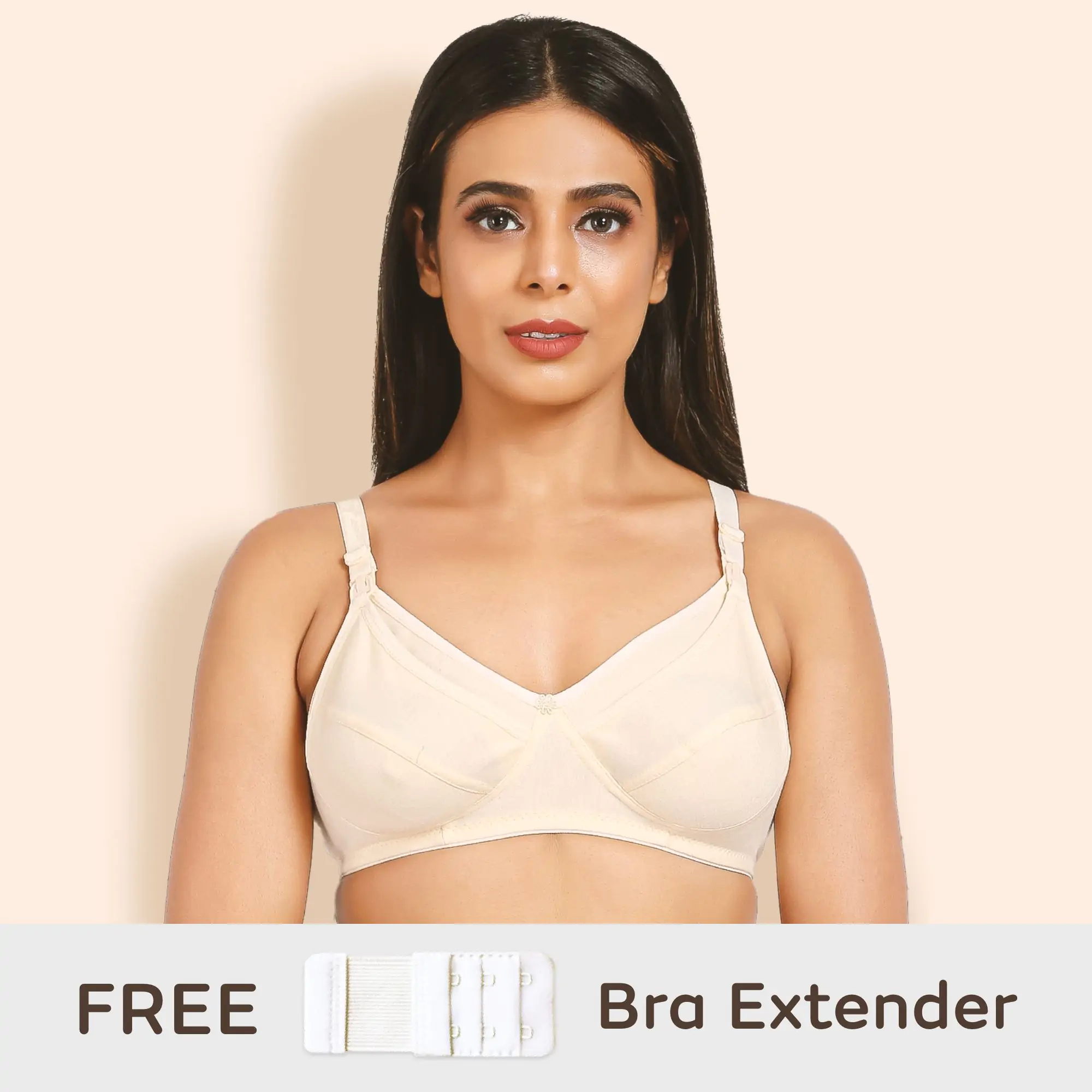 Maternity/Nursing Bras Non-Wired, Non-Padded with free Bra Extender - Magnolia Cream 32 B 