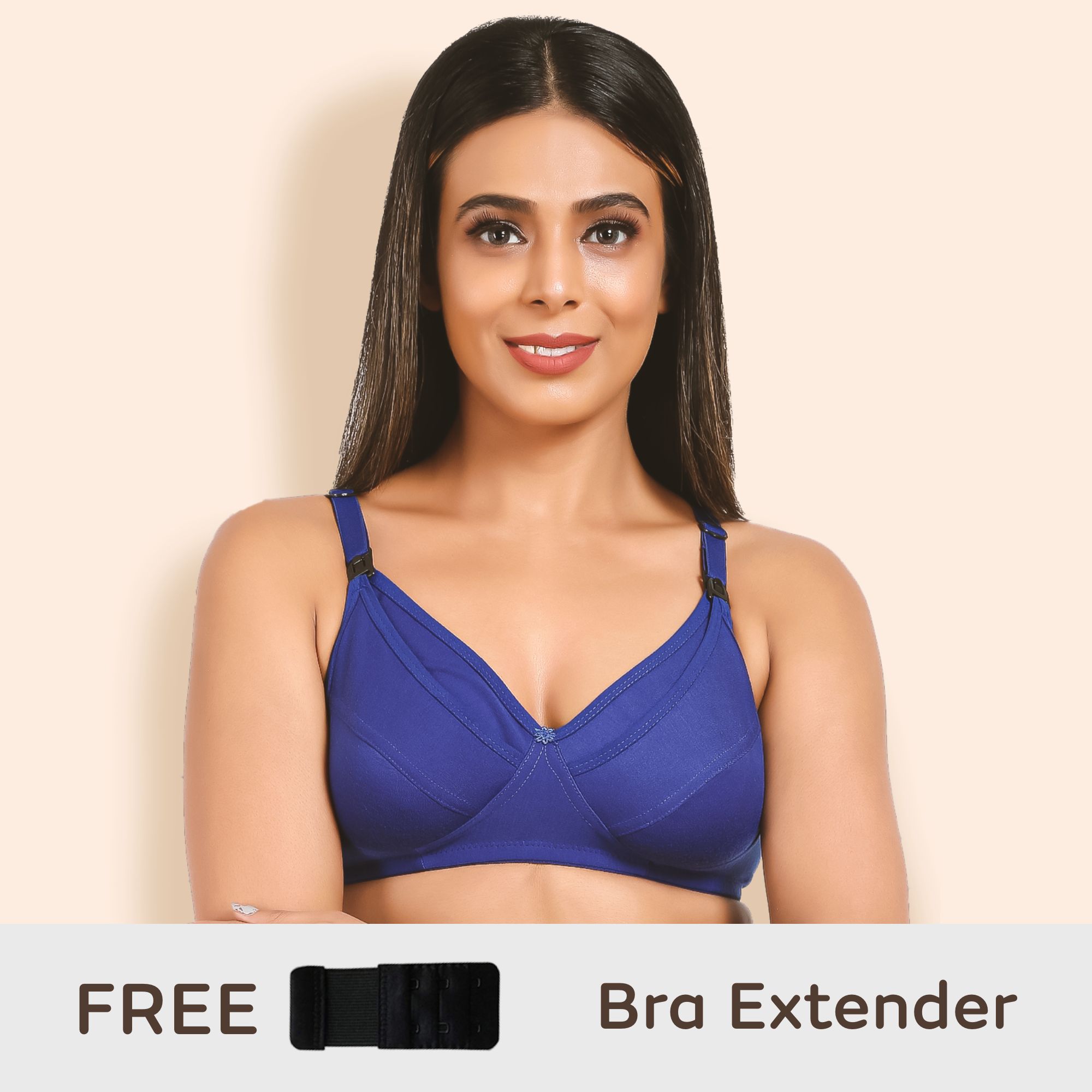 Maternity/Nursing Bras Non-Wired, Non-Padded with free Bra Extender – Persian Blue 30 B 