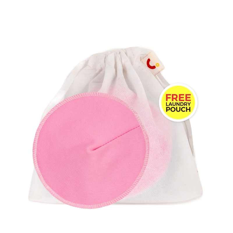 Reusable, Washable, Dry feel Nursing/ Breast Feeding Pads with Free Laundry pouch –Baby Pink -1 Pair 