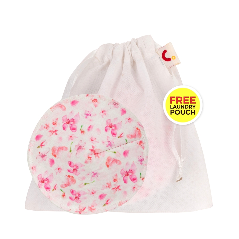 Reusable, Washable, Dry feel Nursing/ Breast Feeding Pads with Free Laundry pouch –Floral Pink -1 Pair 