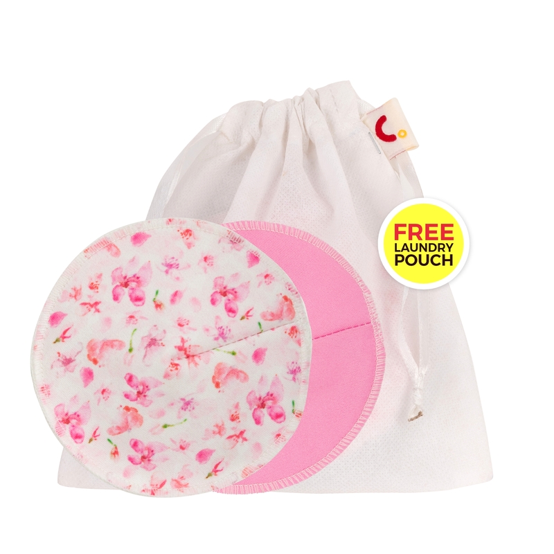 Reusable, Washable, Dry feel Nursing/ Breast Feeding Pads with Free Laundry pouch Baby Pink