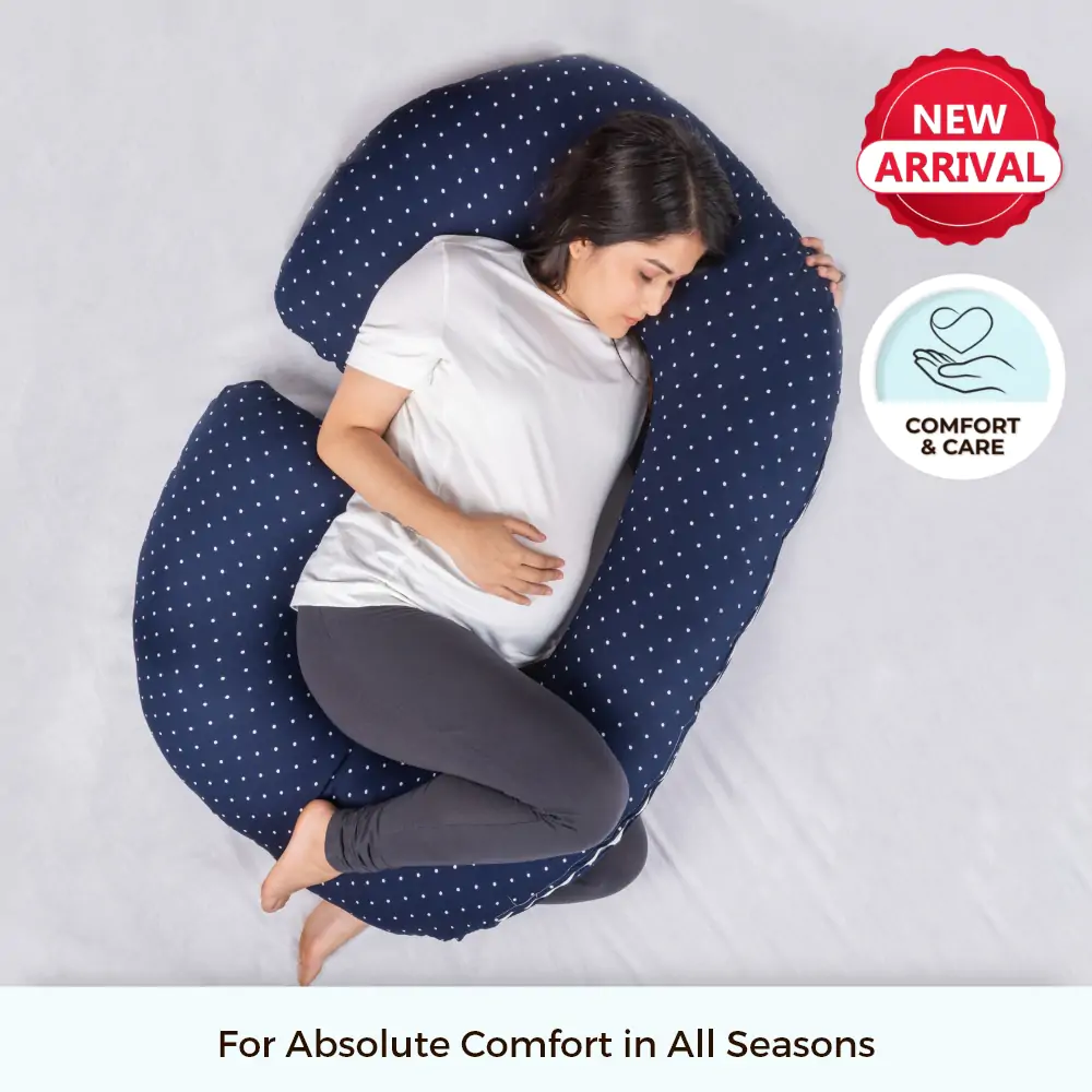 Mylo Premium C Shaped Pregnancy Sleep Pillow with High grade fiber filling for Ultimate Comfort-includes Washable Zipper cover – Navy Night 