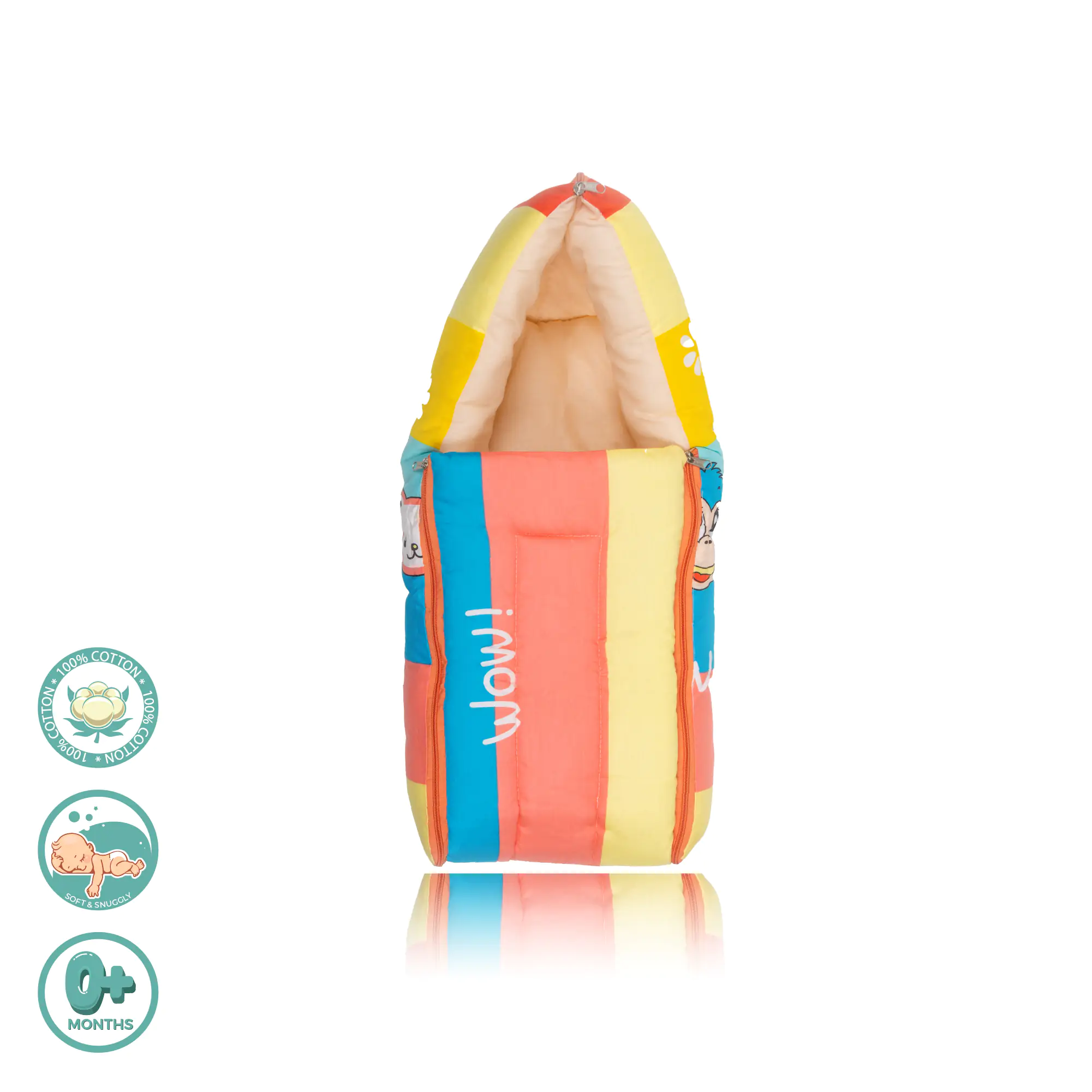 4–in-1 Soft & Snuggly Baby Sleeping Bag/ Carry Nest with 3-way Zip Opening- Magical Rainbow  