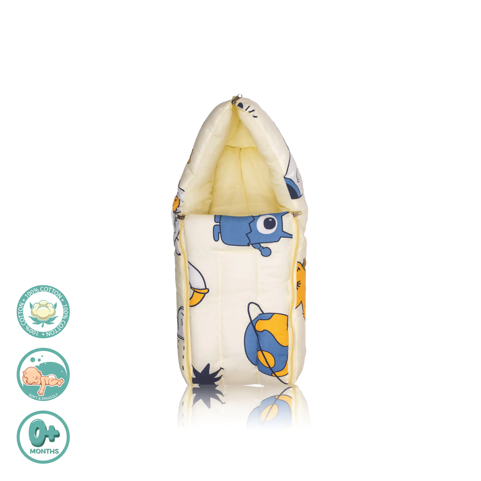 Mylo 4–in-1 Soft & Snuggly Baby Sleeping Bag/ Carry Nest with 3-way Zip Opening- Happy Space