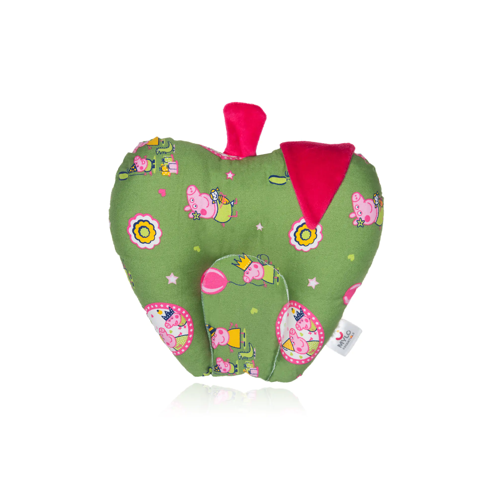 Mylo Baby Head Shaping Pillow with Mustard Seeds (0-12 Months) - Apple Shaped (Peppa Party Green)