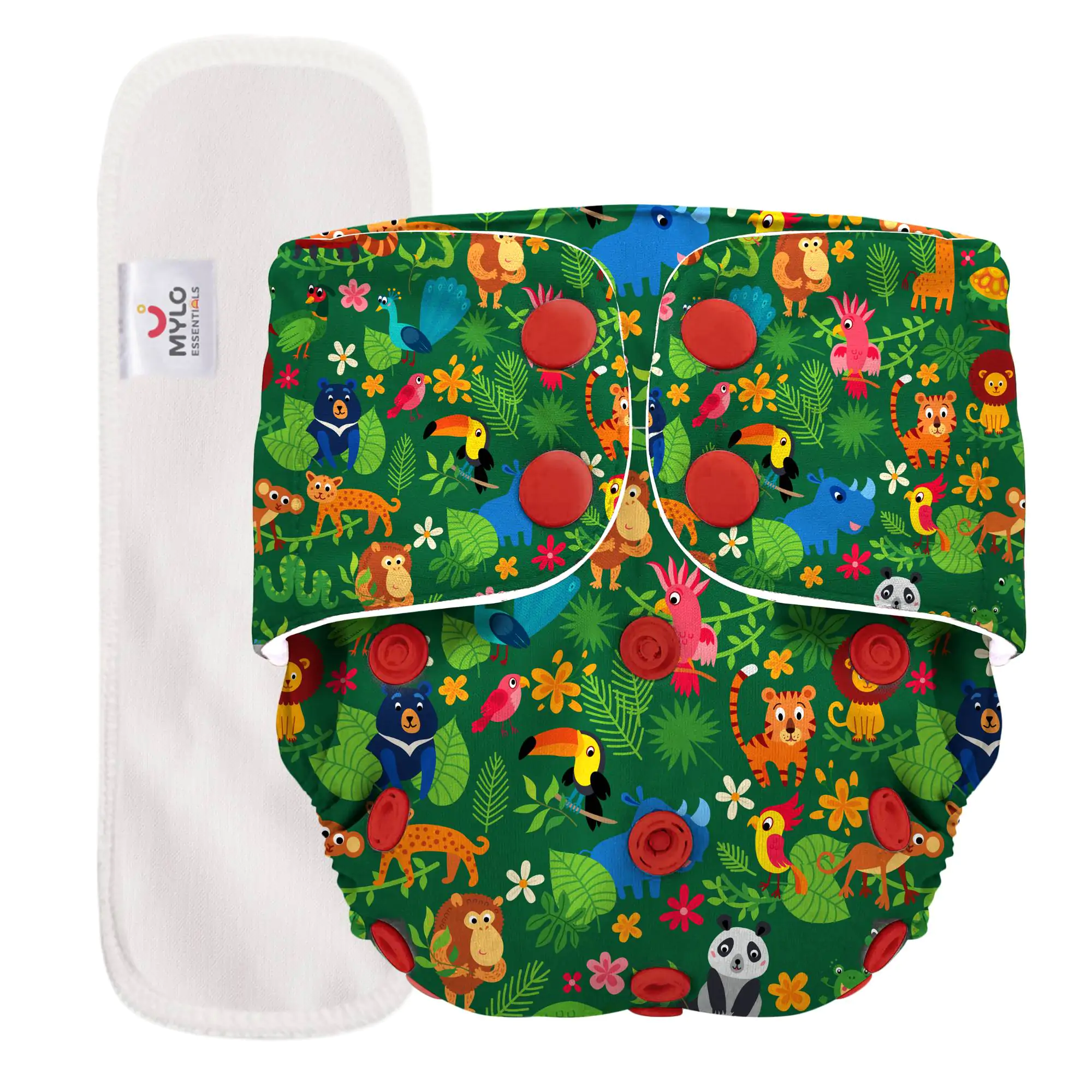 Mylo Adjustable Washable & Reusable Cloth Diaper With Dry Feel, Absorbent Insert Pad (3M-3Y) - Jungle 
