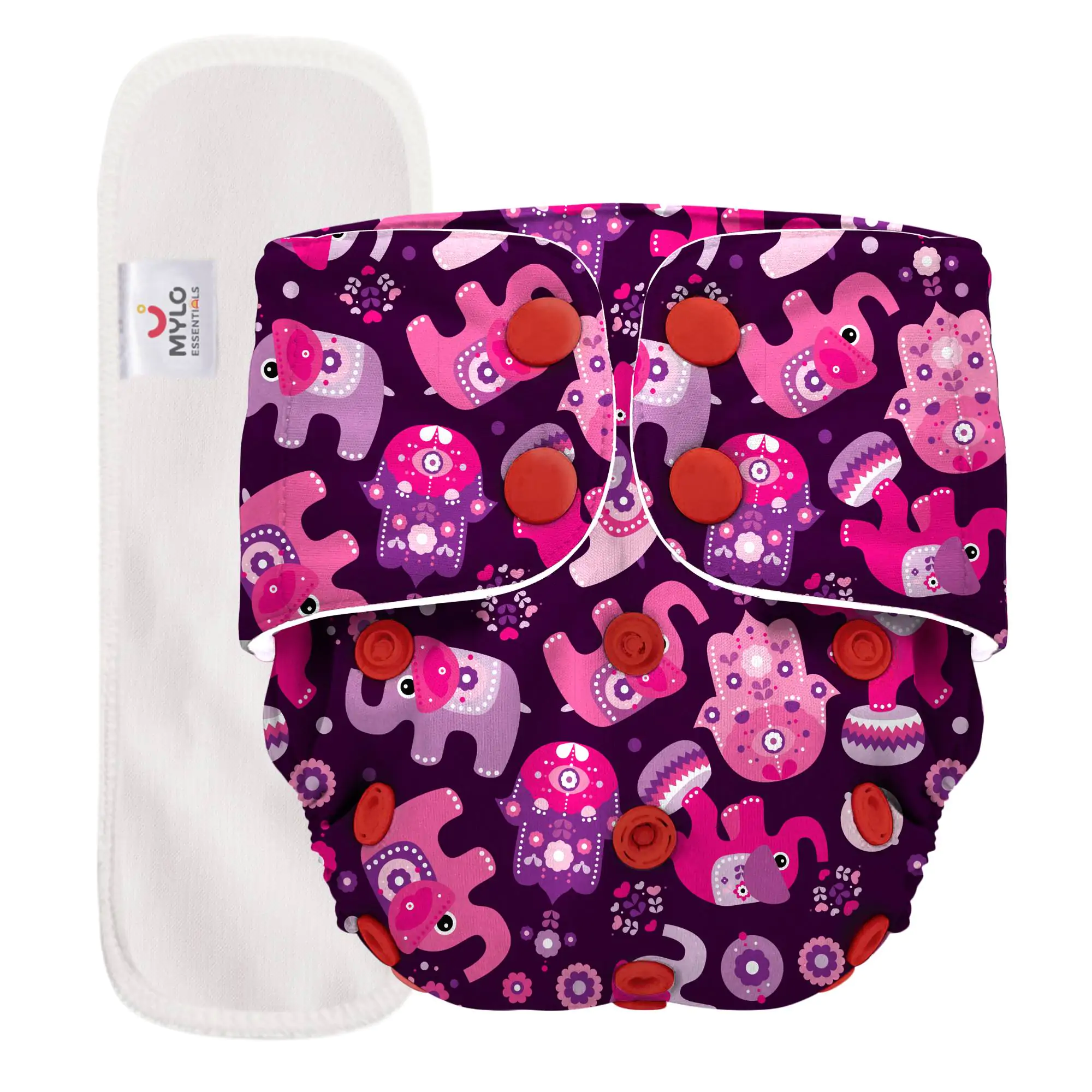 Mylo Adjustable Washable & Reusable Cloth Diaper With Dry Feel, Absorbent Insert Pad (3M-3Y)- Purple Love 
