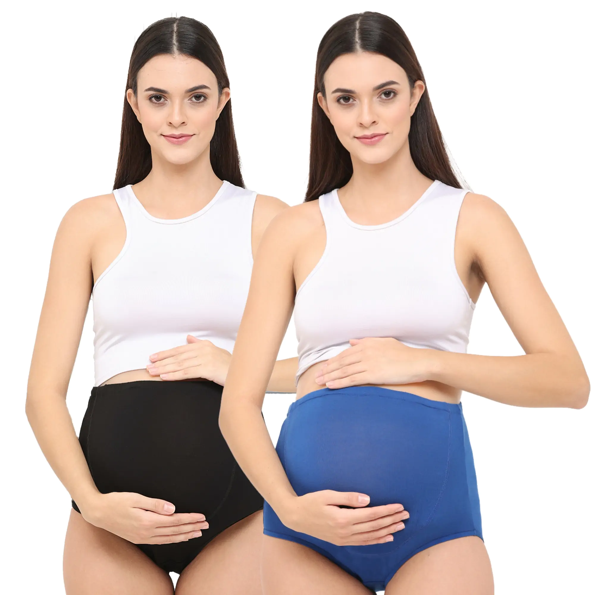 Mylo High Waist Maternity/Postpartum Panty - Anti-Microbial with Comfy Adjustable Waistband - Dazzling Blue & Black Beauty - M - Pack of 2
