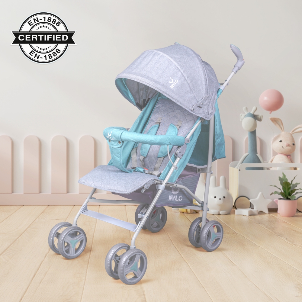 Vista Ultra Light Stroller | Pram 6 to 36 months| Toddler| kids, 5 Point safety harness| Front wheel Swivel function| Umbrella fold| Carrying Belt | Green & Grey