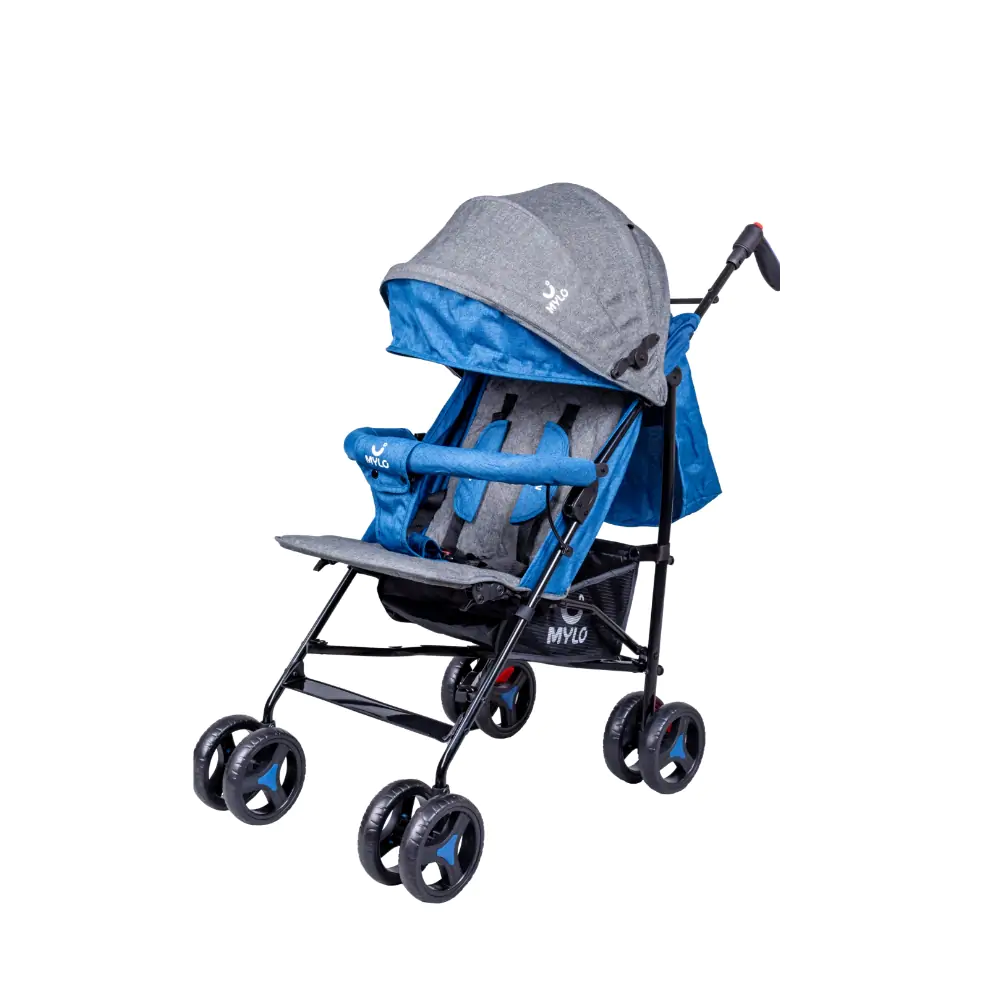 Mylo Essentials Vista Ultra Light Stroller | Pram 6 to 36 months| Toddler| kids, 5 Point safety harness| Front wheel Swivel function| Umbrella fold| Carrying Belt | Blue & Grey