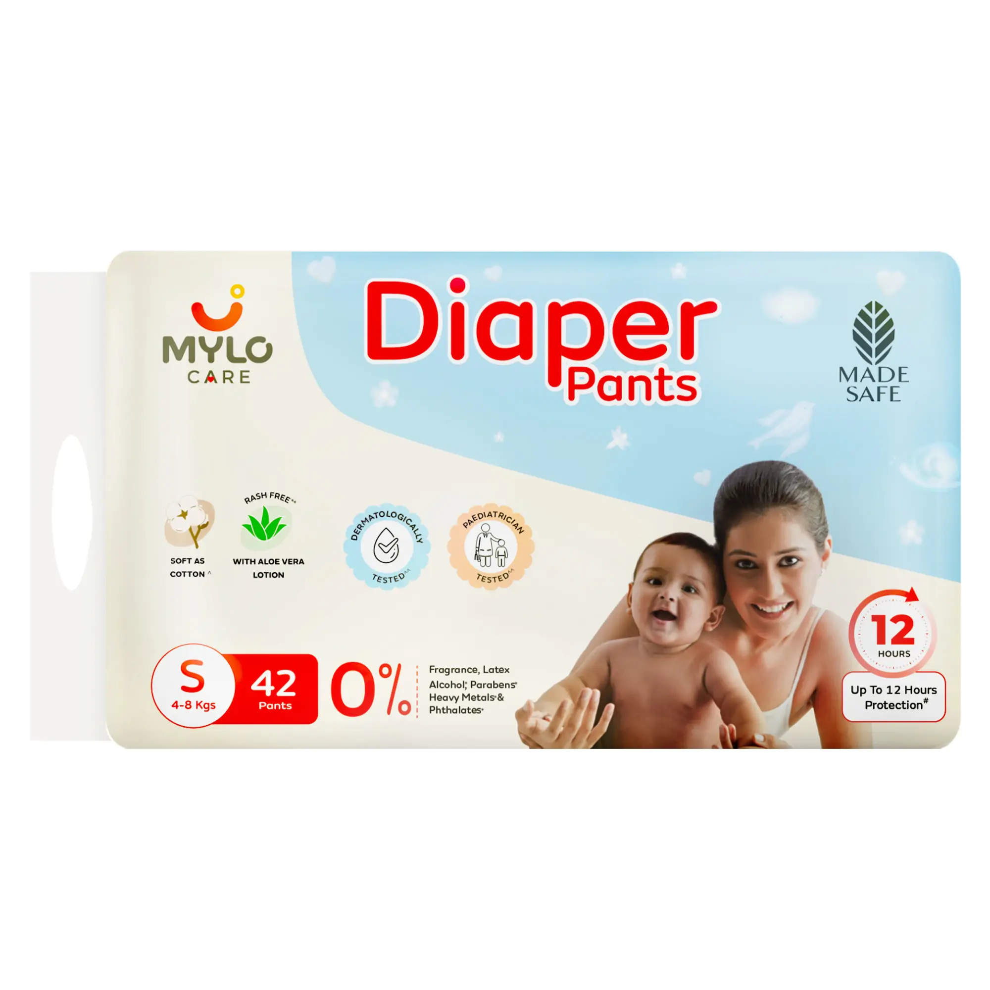 Mylo Care Baby Diaper Pants Small (S) Size, 4-8 kgs with ADL Technology - 42 Count - 12 Hours Protection