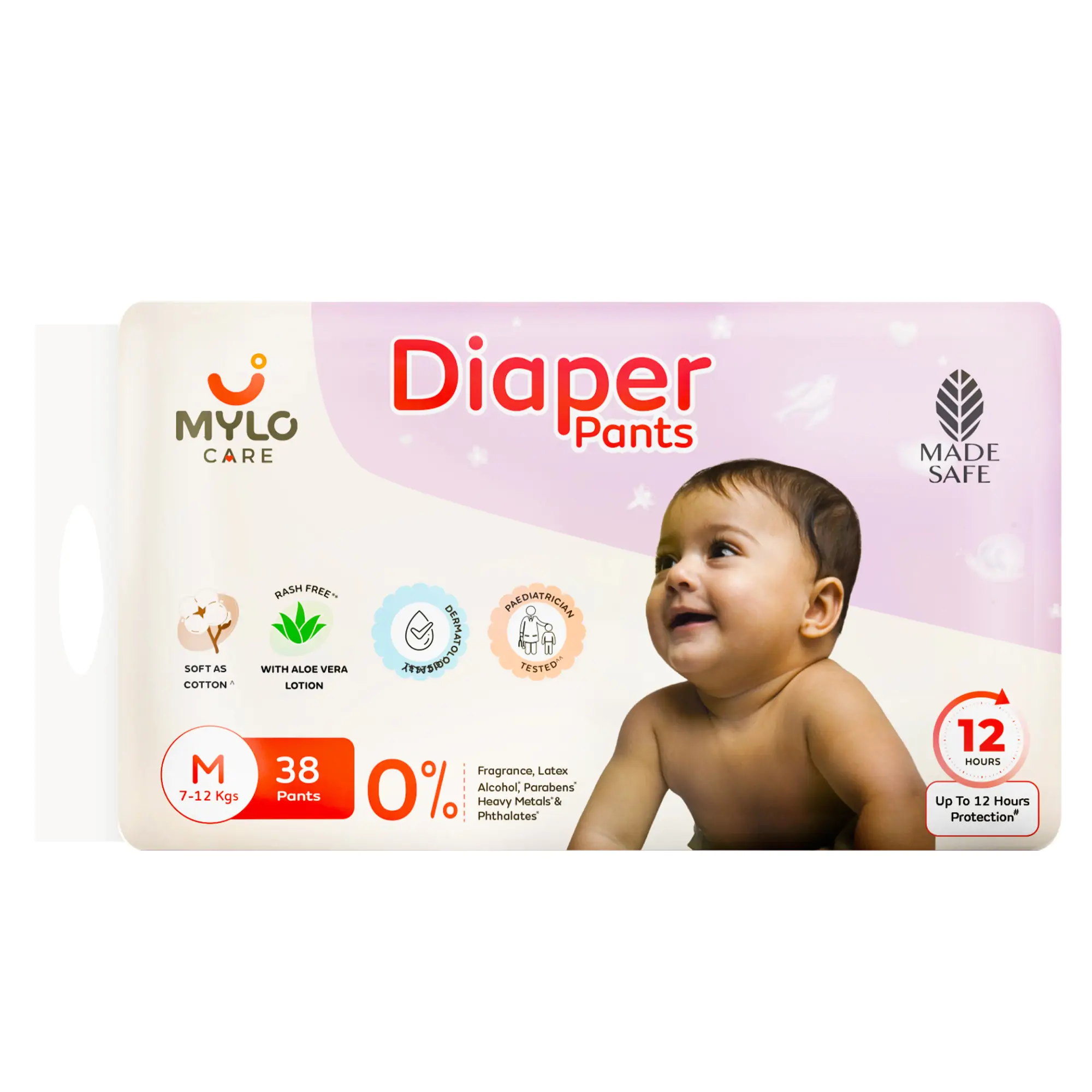Mylo Care Baby Diaper Pants Medium (M) Size, 7-12 kgs with ADL Technology - 38 Count - 12 Hours Protection 