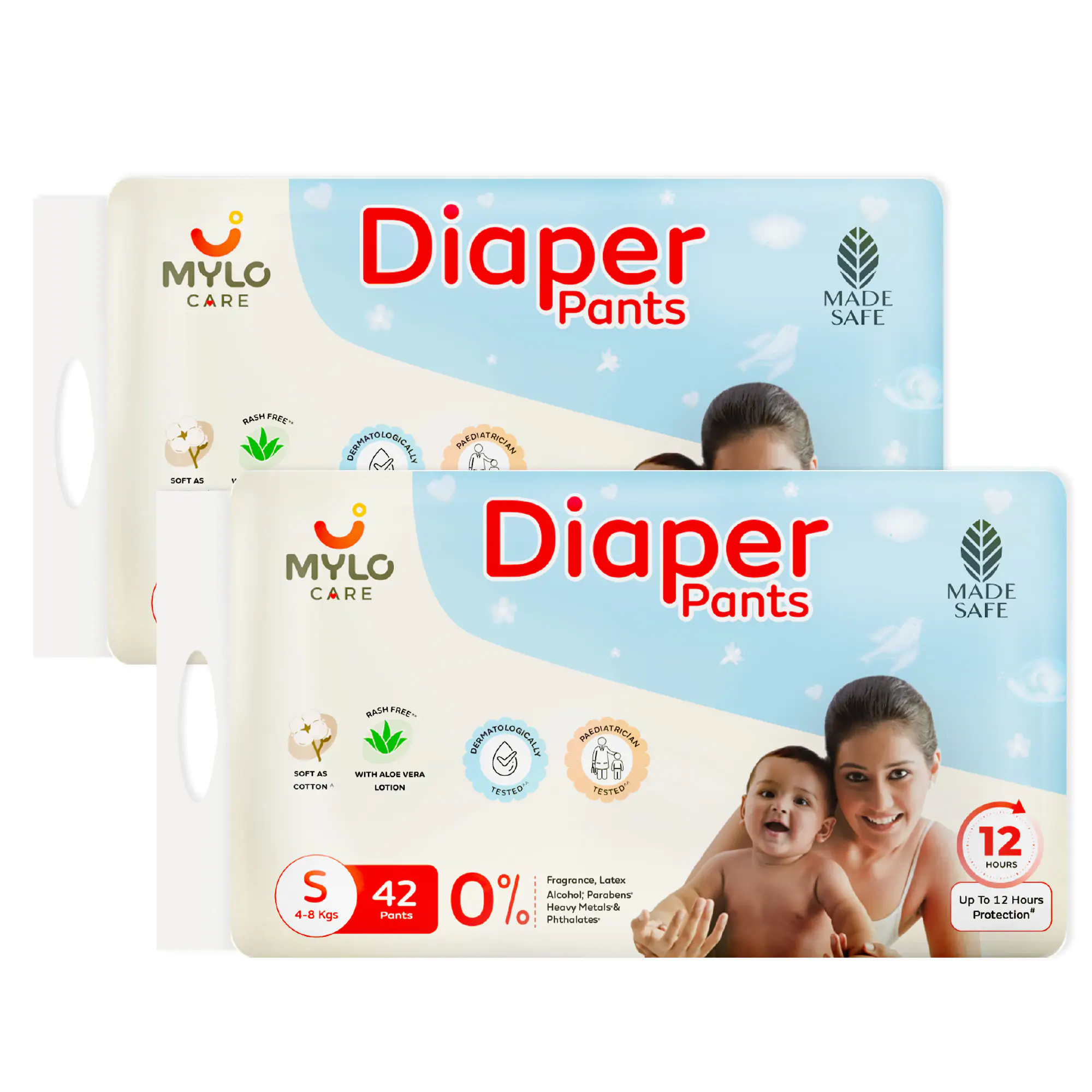 Mylo Care Baby Diaper Pants Small (S) Size, 4-8 kgs with ADL Technology - 84 Count - 12 Hours Protection 