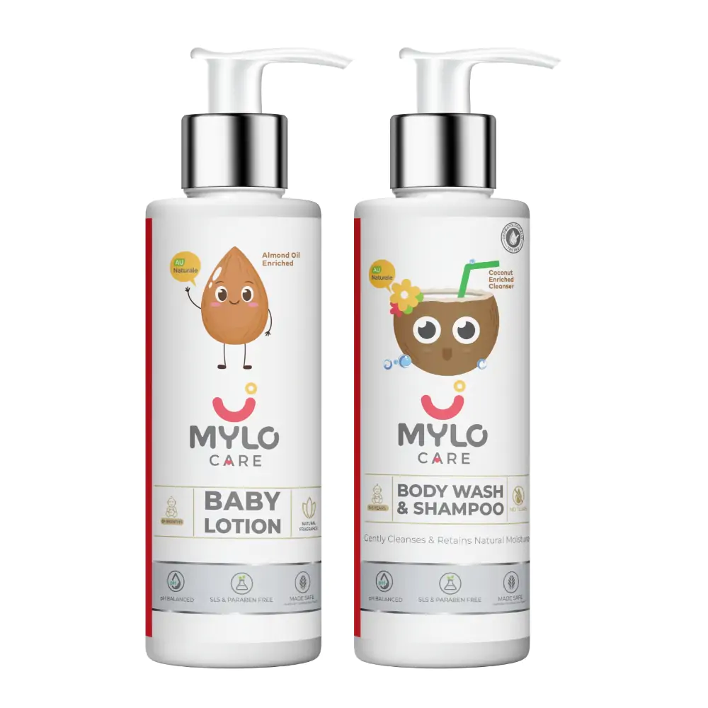 Mylo Baby Bath Essentials - Baby Body Wash & Shampoo (200 ml) and Mylo Care Baby Lotion (200 ml)