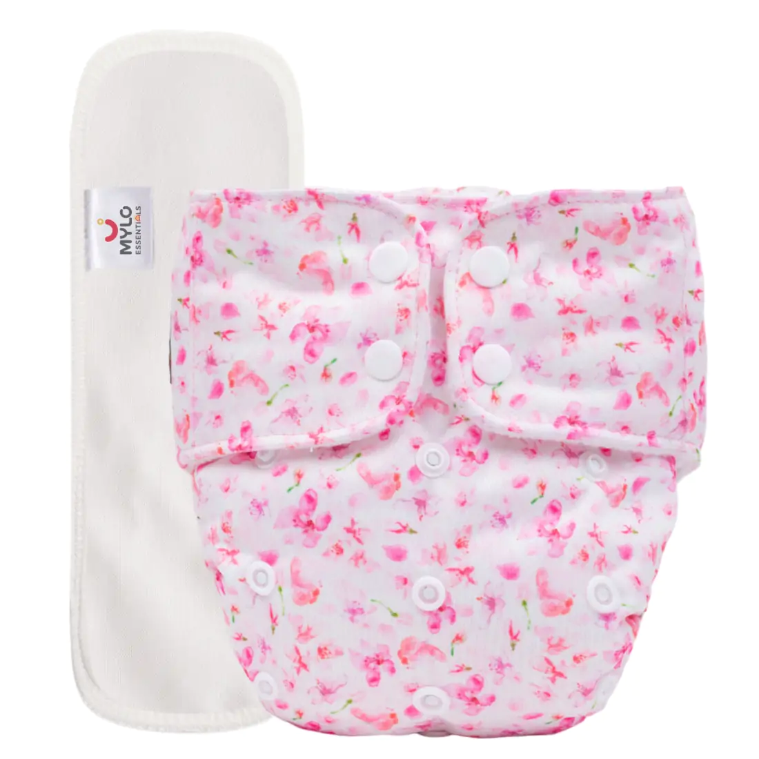 Adjustable Washable & Reusable Top lay Cloth Diaper with SmartCuff Technology for Enhanced Leak Protection-Comes with 1 Dry Feel Absorbent Insert Pad  (3M-3Y)- Cherry Blossom
