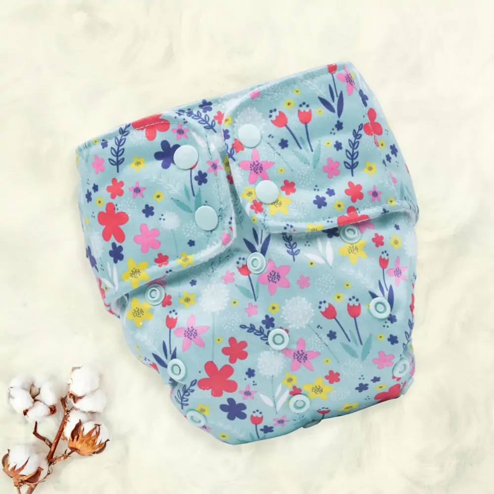 Adjustable Washable & Reusable Top lay Cloth Diaper with SmartCuff Technology for Enhanced Leak Protection-Comes with 1 Dry Feel Absorbent Insert Pad  (3M-3Y)- Floral Spring