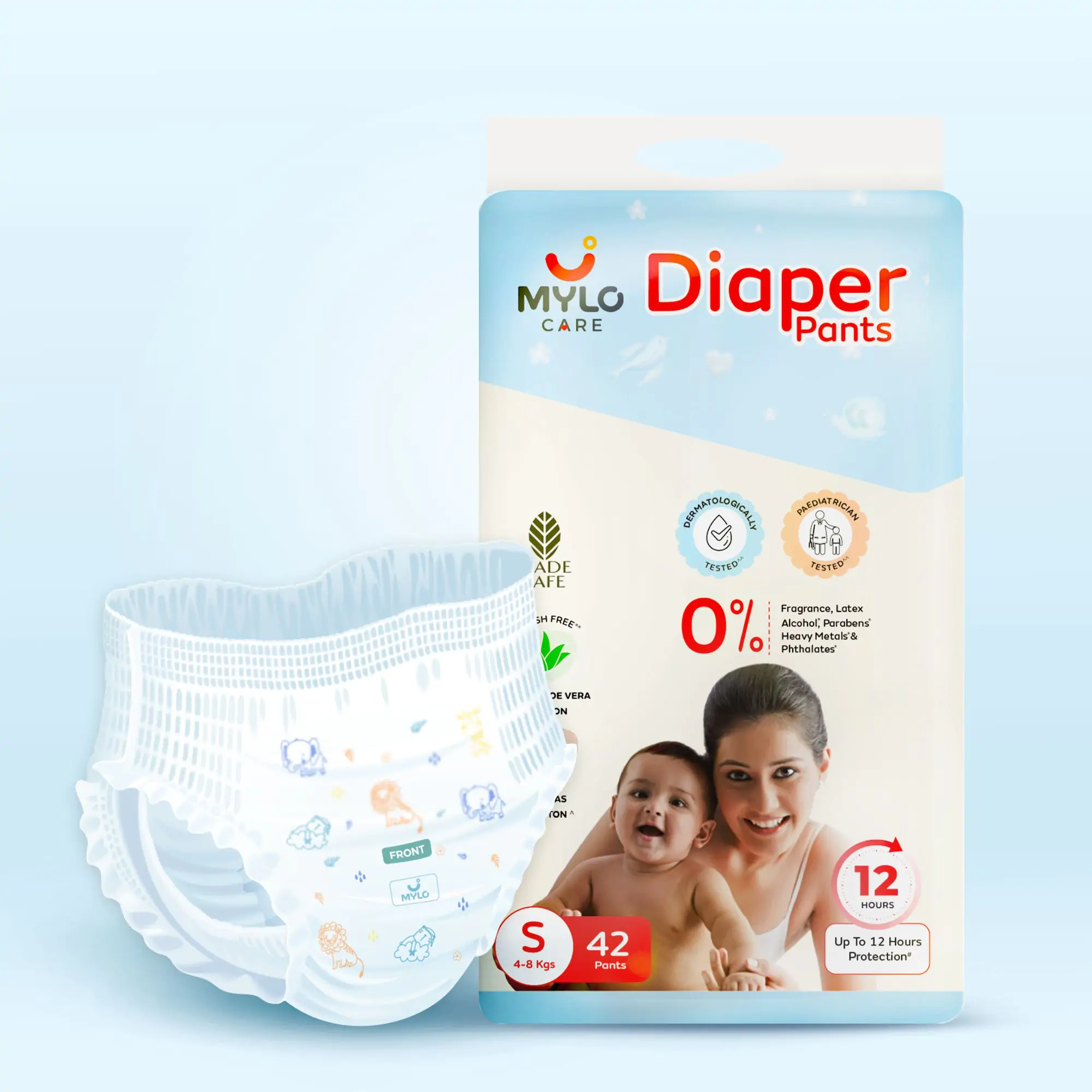 Baby Diaper Pants Small (S) Size, 4-8 kgs with ADL Technology - 42 Count - 12 Hours Protection