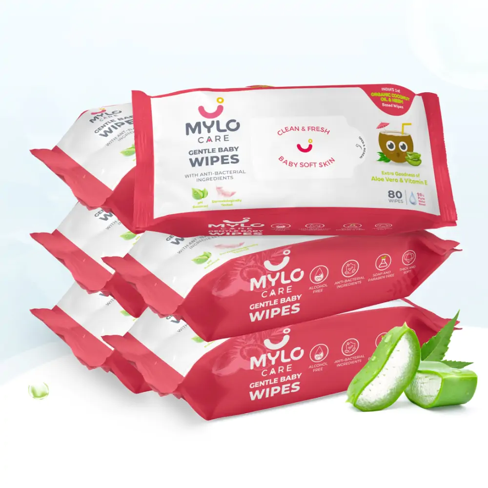 Gentle Baby Wipes with Organic Coconut Oil & Neem Without Lid (80 wipes x 6 packs)