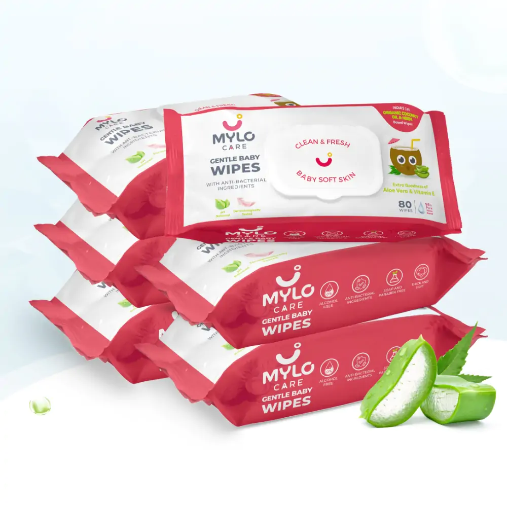 Gentle Baby Wipes with Organic Coconut Oil & Neem With Lid(80 wipes x 6 packs)