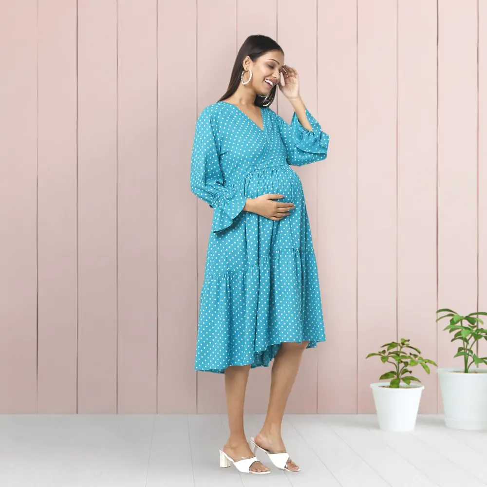 Pre & Post Maternity/Nursing Knee Length Dress with Zippers at both