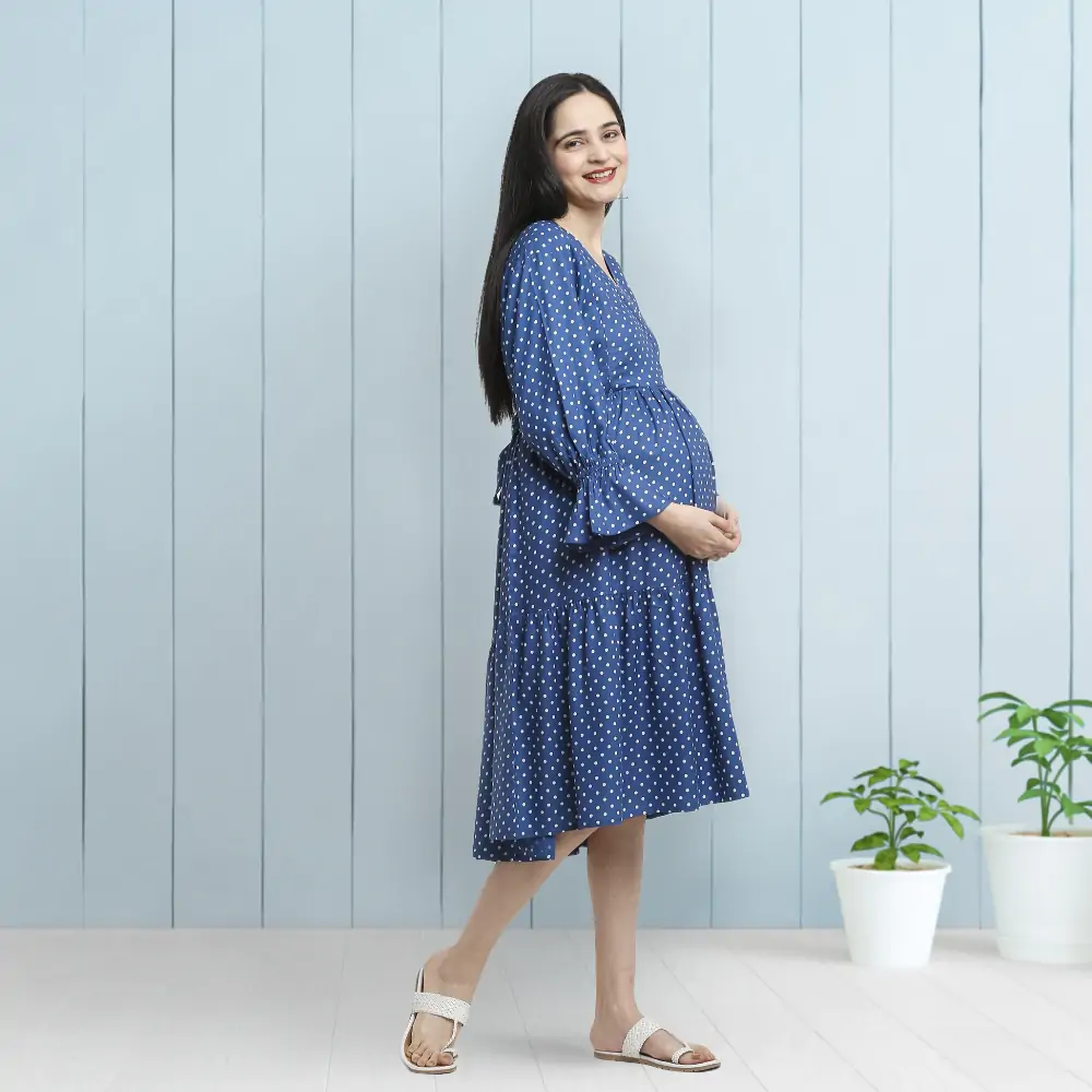 Maternity Nursing Denim Dress - Blue