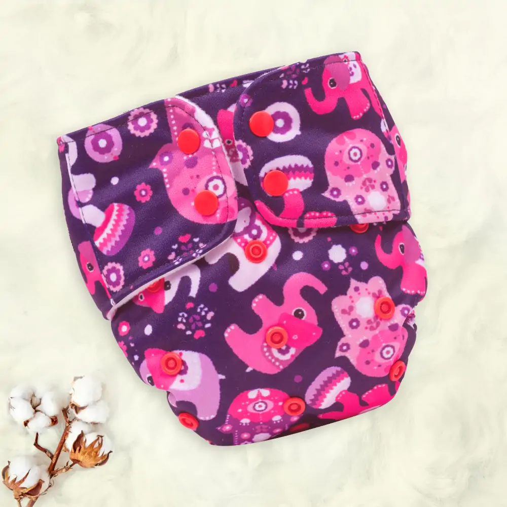 Adjustable Washable & Reusable Top lay Cloth Diaper with SmartCuff Technology for Enhanced Leak Protection-Comes with 1 Dry Feel Absorbent Insert Pad  (3M-3Y)- Purple Love