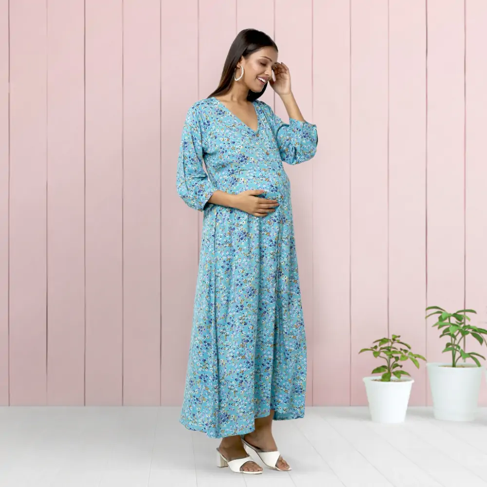 Pre & Post Maternity /Nursing Maxi Dress with both sides Zipper for ...