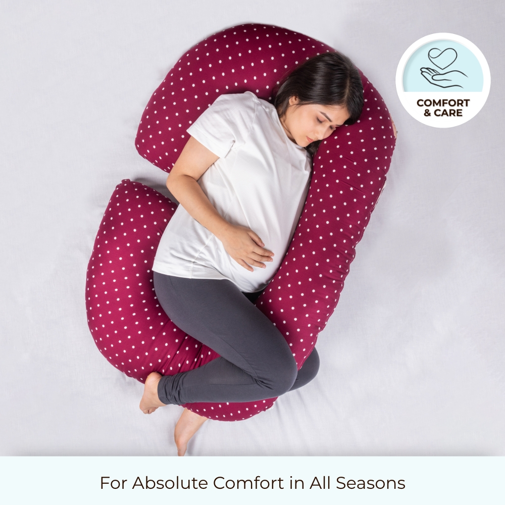 Premium C Shaped Pregnancy Sleep Pillow with High grade fiber filling for Ultimate Comfort-includes Washable Zipper cover –Cherry Wine