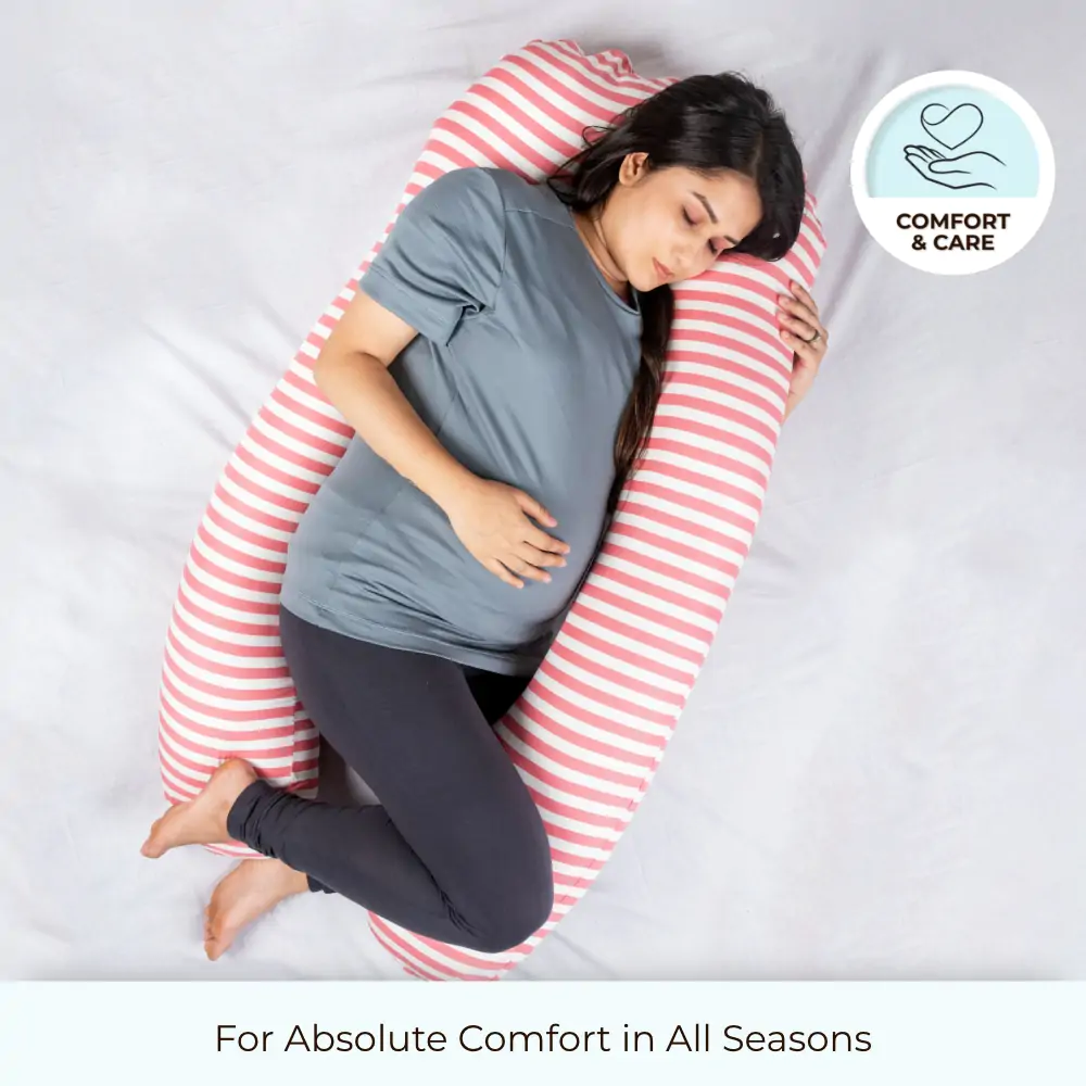  U shape Hypoallergenic Soft Feel Pregnancy /Maternity  Belly & Back Support Sleep Pillow with Washable Zipper Cover – Coral Stripes