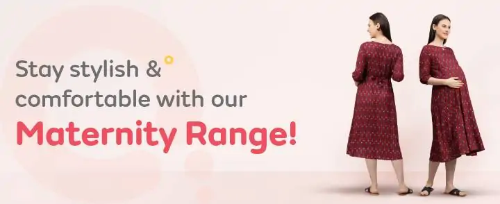 Pre & Post Maternity /Nursing Printed Kurta cum Midi Dress with both sides Zipper for Easy Feeding – Ethnic Maroon-XXL about banner