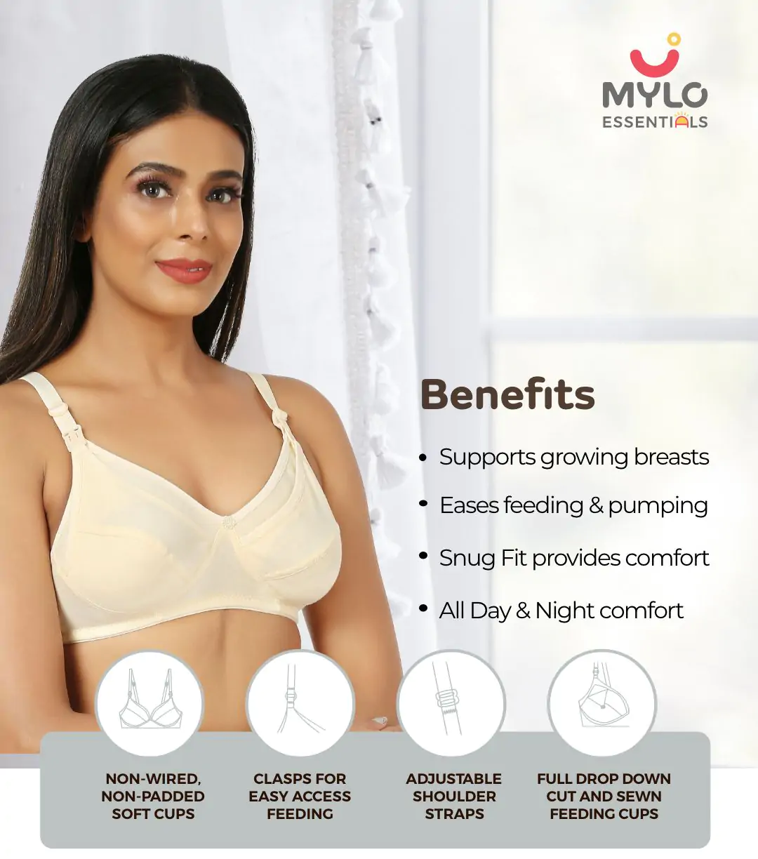 Non-Wired Non-Padded Maternity Bra/Feeding Bra with Free Bra Extender | Supports Growing Breasts | Eases Pumping & Feeding | Classic Black, Classic White, Magnolia Cream 32B about banner