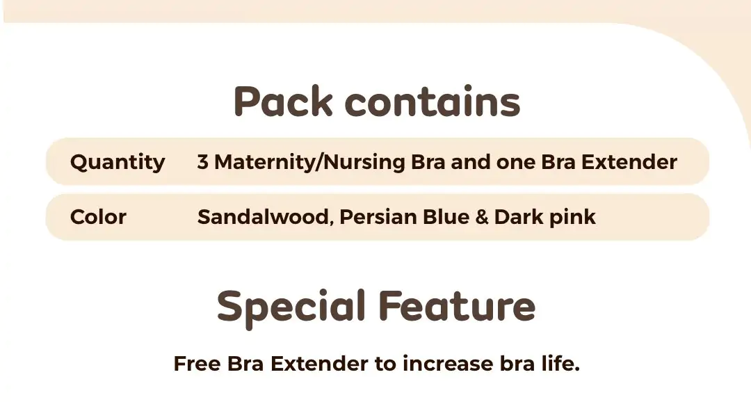 Non-Wired Non-Padded Maternity Bra/Feeding Bra with Free Bra Extender | Supports Growing Breasts | Eases Pumping & Feeding | Sandalwood, Persian Blue, Dark Pink 42B about banner