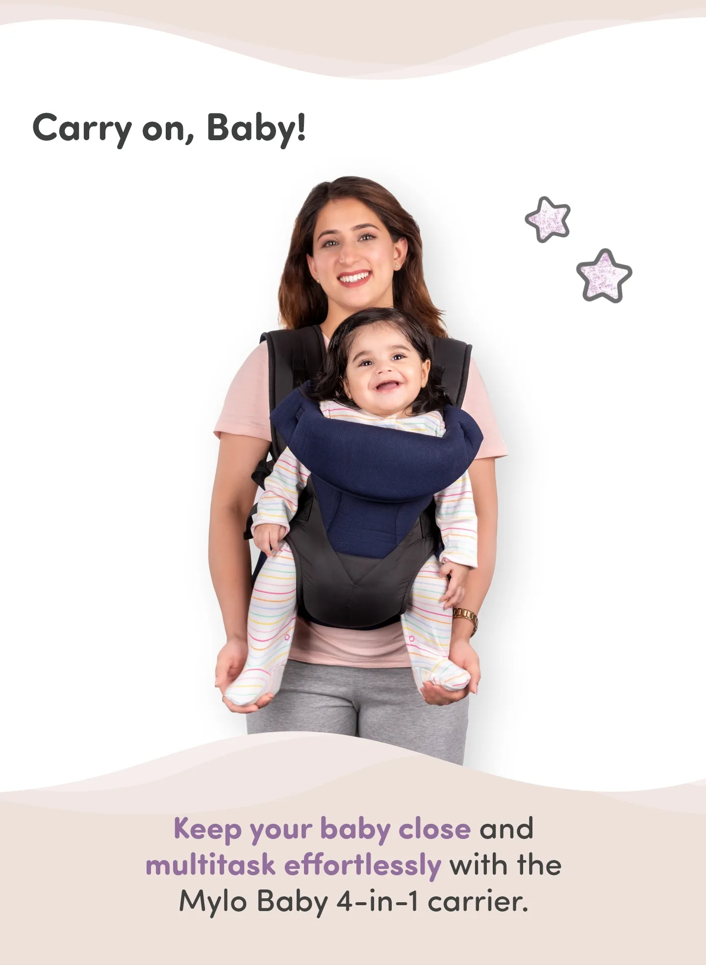 4-in-1 Premium Baby Carrier with 4 Carrying Positions (4 - 24 Months) - Navy Blue & Black