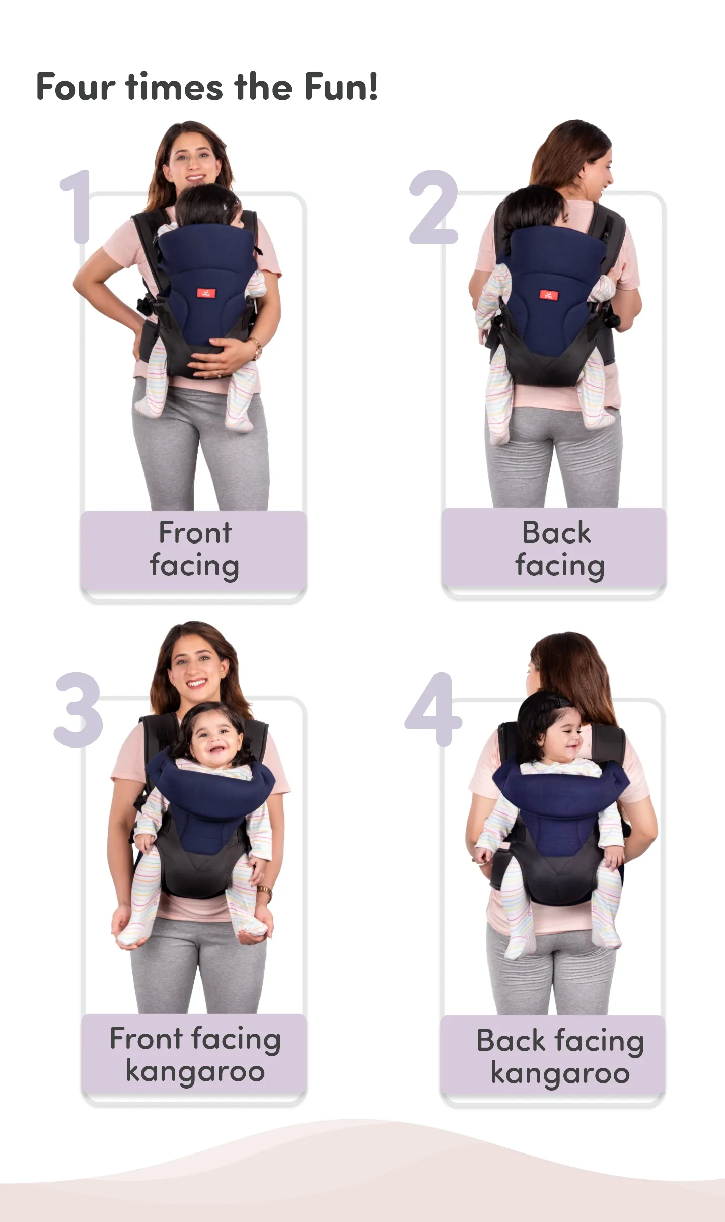 4-in-1 Premium Baby Carrier with 4 Carrying Positions (4 - 24 Months) - Navy Blue & Black